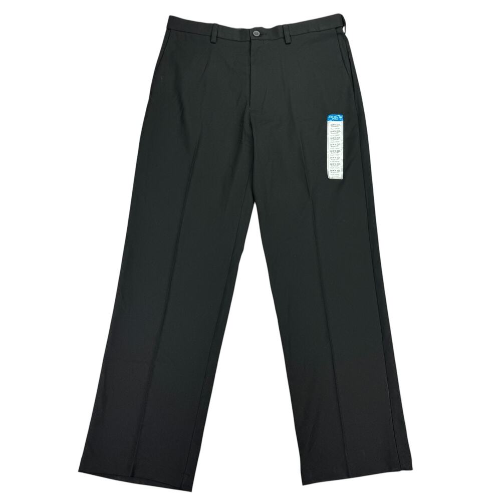 Haggar Mens Cool 18 Pro Classic Fit Flat Front Stretch Dress Pants Black 36x32